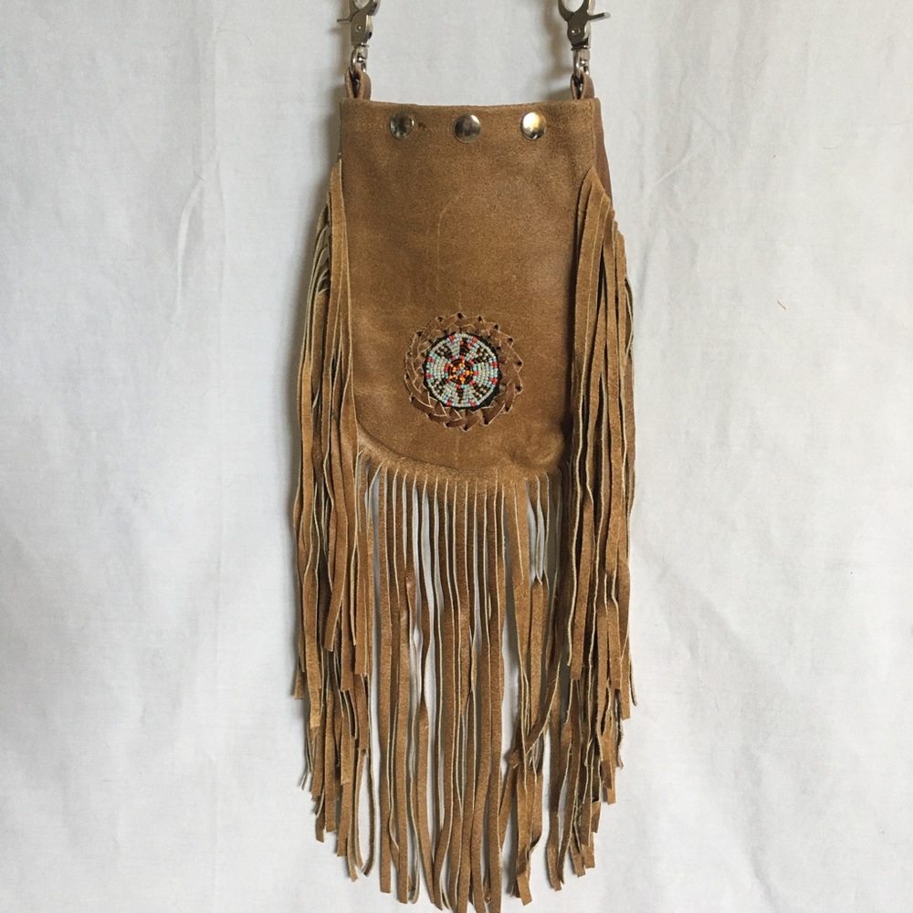 NWOT boho beaded leather purse with fringe